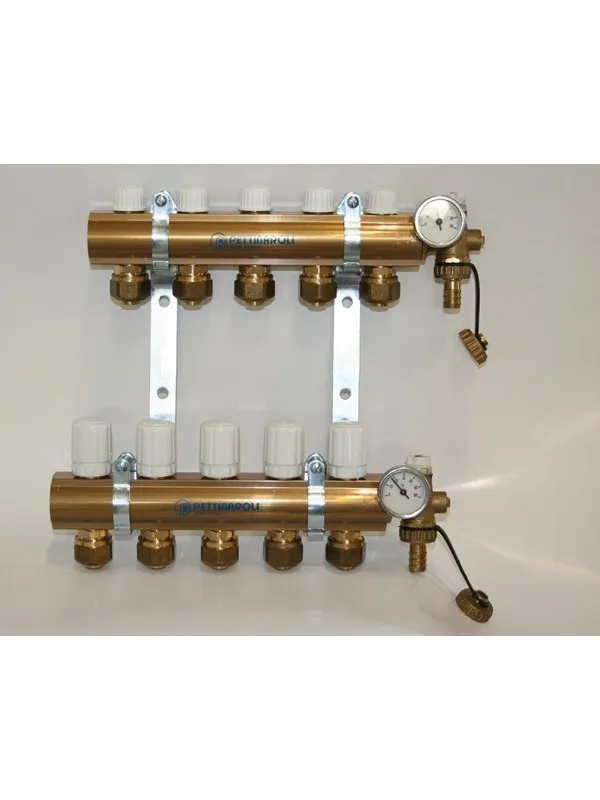 Pettinaroli Manifold system 1x3/4 in- and outlet incl  brackets 20 mm fittings and end pieces 5 outlets