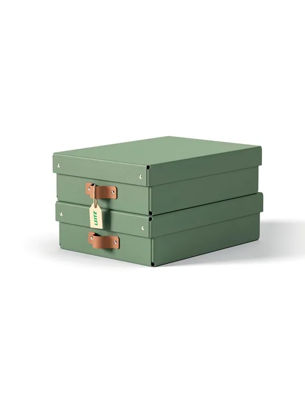 Leitz  Puro oppbevaringsboks med lokk, middels lav, 8L, 100 % resirkulert kartong, pakke med 2, grønn