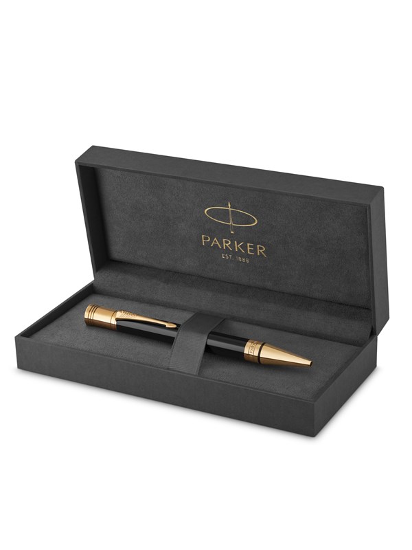 Parker Duofold Ballpoint Pen | Classic Black with Gold Trim | Medium Point Black Ink Refill | Premium Gift Box