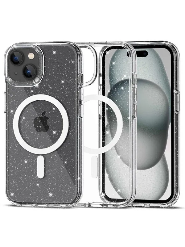 Tech-Protect FlexAir Hybrid MagSafe Case for iPhone 15 - Clear Glitter