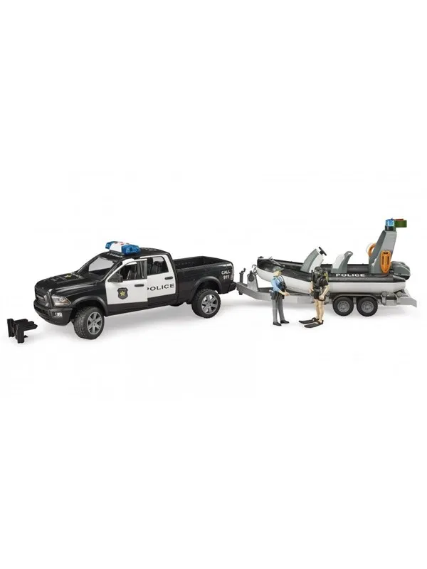 Bruder  Dodge Ram 2500 Police pickup truck trailer boat 2 figures with Light and Sound toy