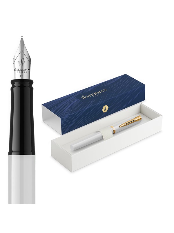 Waterman Impression White Lacquer G.T. Fountain pen F Blue ink