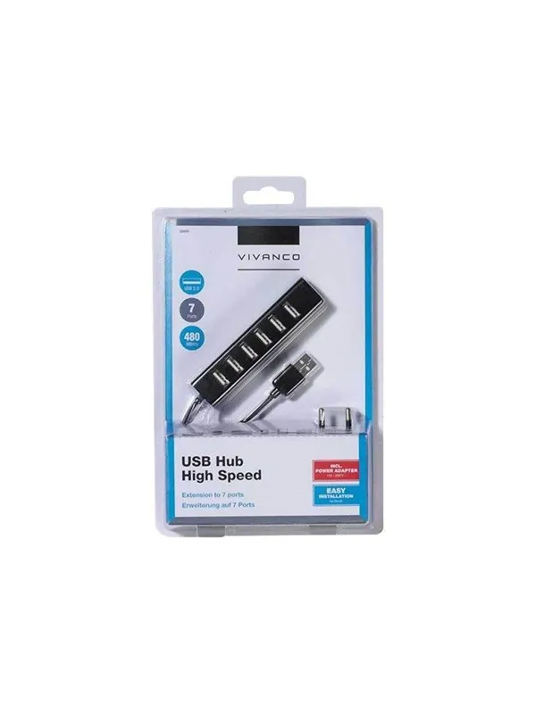 Vivanco - hub - 7 ports USB-hub - 7 porter - Svart