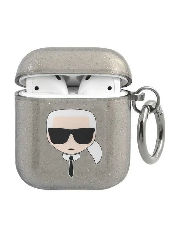 Karl Lagerfeld Glitter Karl's Head Case for AirPods 1/2 - Black
