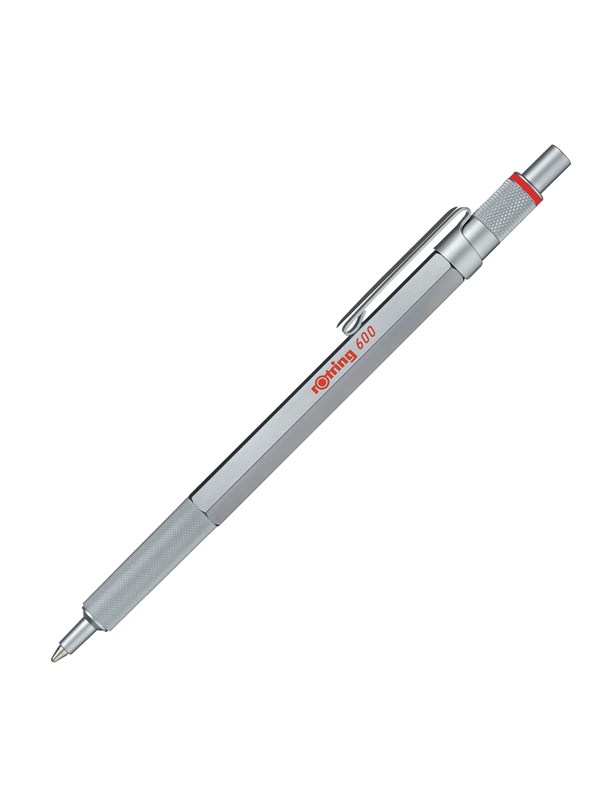 Rotring 600 Ballpoint Pen | Medium Point | Black Ink | Silver Metal Barrel with Non-Slip Knurled Grip | Refillable