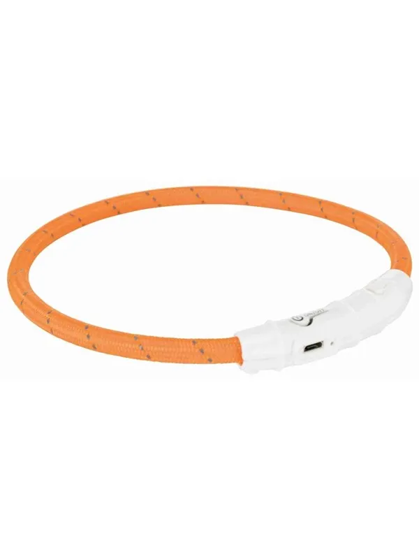 Trixie Flash Light Ring USB Illuminated Dog Safety Collar Orange Size L-XL 7mm 65cm