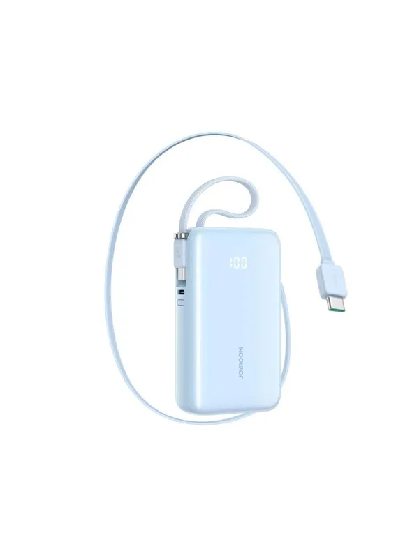 Joyroom JR-PR2L 10000mAh 35W Power Bank with Built-in Retractable USB-C Cable and USB-C Lanyard Cable - Blue Nødlader - Blue - 10000 mAh