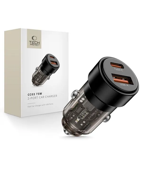 Tech-Protect CC03 2-port PD75W car charger - black