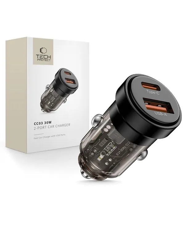 Tech-Protect CC03 Car Charger 30W 2-Ports USB-A / USB-C - Black