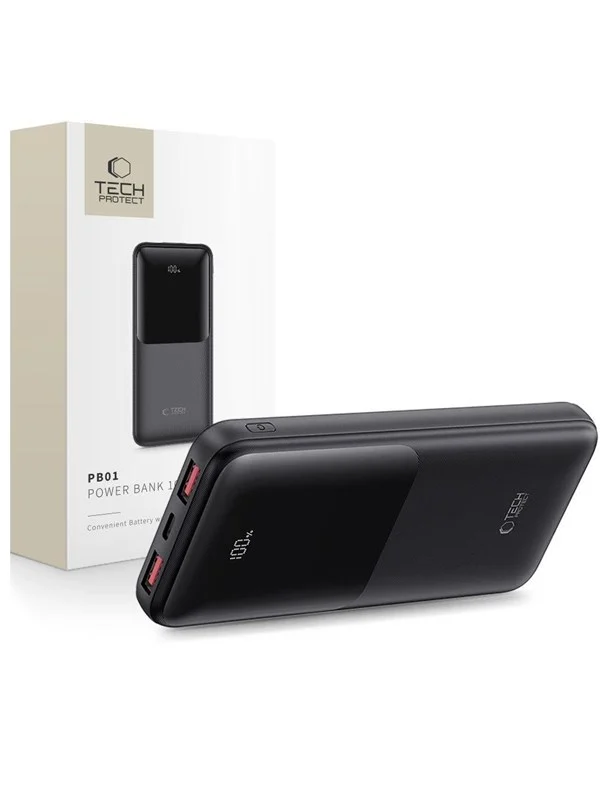 Tech-Protect Powerbank PB01 10000mAh 22.5W - Black Nødlader - Svart - 10000 mAh