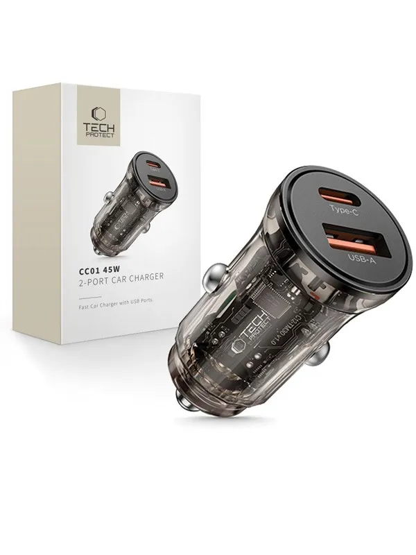 Tech-Protect  CC01 Car Charger 45W 2-Ports USB-A / USB-C - Black