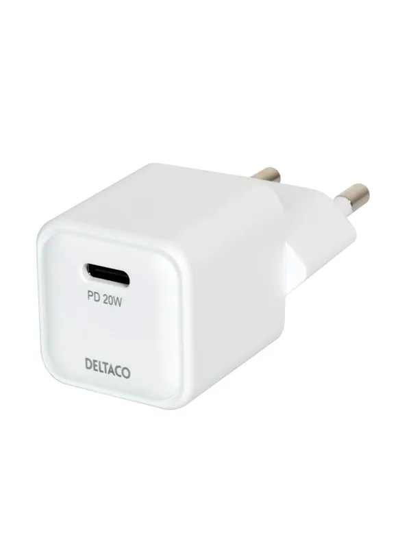 Deltaco USB-C mini wall charger 1x USB-C PD 20 W white