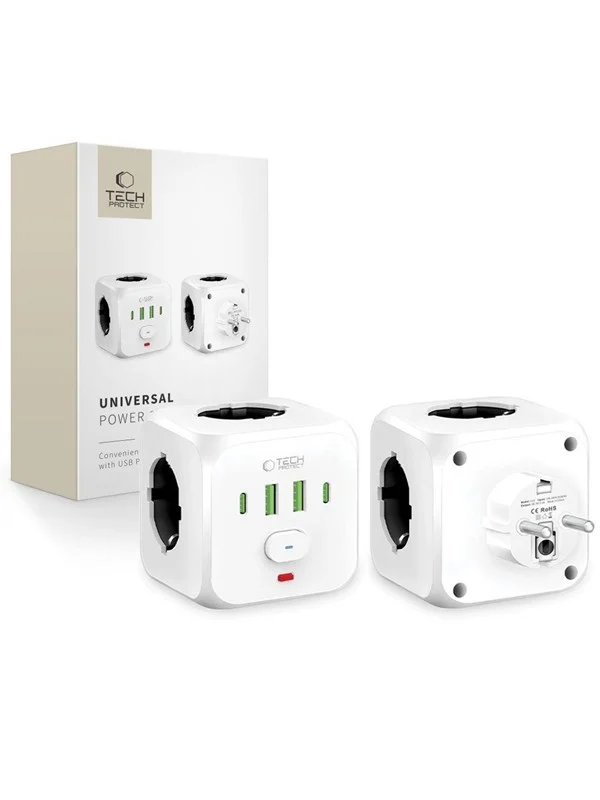 Tech-Protect  PCL3x4 power strip 2x USB-A 2x USB-C 3x AC Type Schuko - white