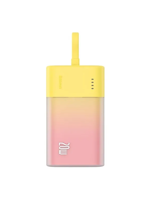 Baseus Popsicle 5200mAh 20W Powerbank with Built-in Lightning Cable (+ White Simple USB-C - USB-C 60W/20V/3A/30cm Cable) - Yellow-Pink Nødlader - Rosa - 5200 mAh