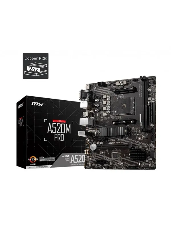 MSI A520M PRO Hovedkort - AMD A520 - AMD AM4 socket - DDR4 RAM - Micro-ATX