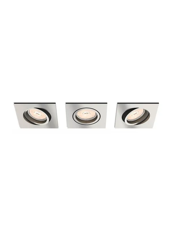 Philips DONEGAL recessed downlight, square, 3-pack, brushed steel