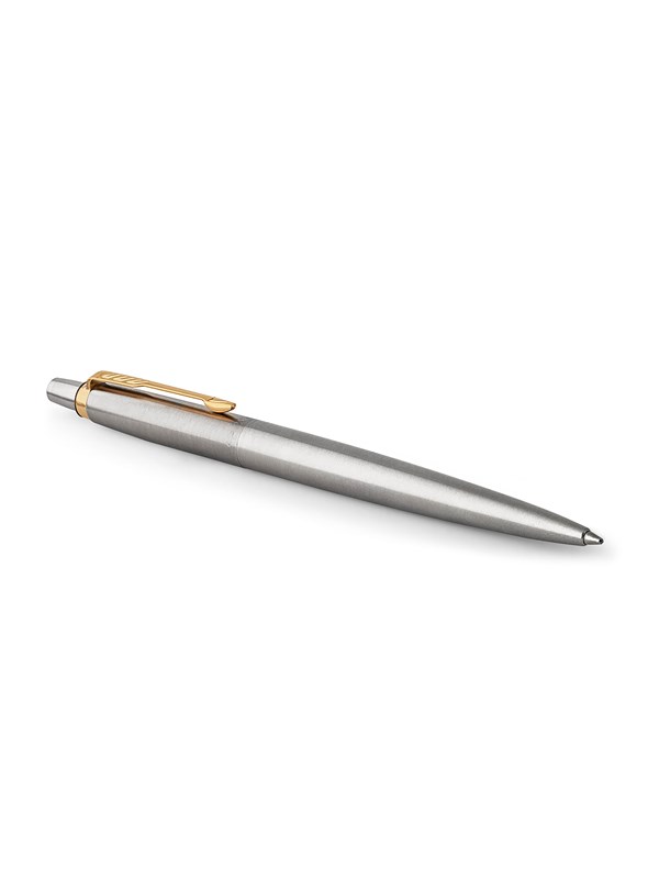 Parker Jotter Ballpoint Pen | Stainless Steel with Golden Trim | Medium Point Blue Ink | Gift Box