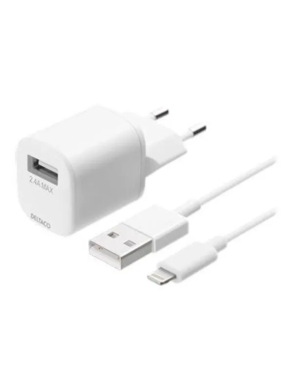 Deltaco USB wall charger USB-A 2.4 A incl. 1 m