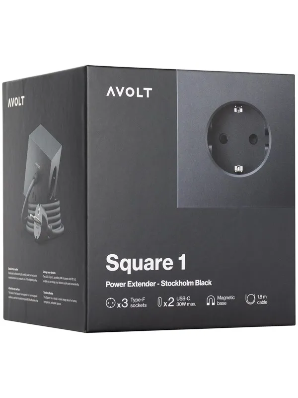 AVOLT Square 1 with 30W Dual USBC & Magnetic base 1.8m Stockholm Black