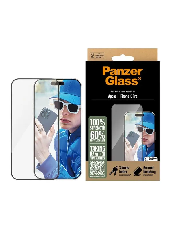 PanzerGlass Screen Protector iPhone 16 Pro  | Ultra-Wide Fit