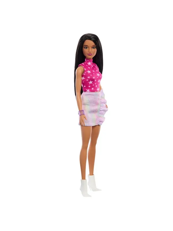 Barbie Fashionistas Doll #215 With Black Straight Hair & Iridescent Skirt