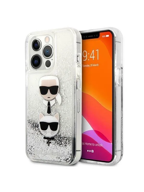 Karl Lagerfeld Liquid Glitter Karl&Choupette Head case for iPhone 13 Pro Max - silver