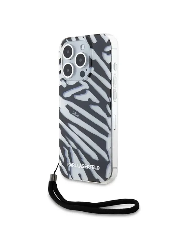 Karl Lagerfeld IML Zebra Pattern & Cord case for iPhone 15 Pro Max - black