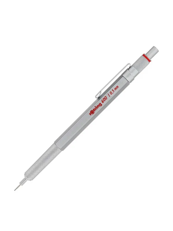 Rotring 600 Mechanical Pencil | 0.5 mm | Silver All-Metal Body Propelling Pencil | Non-Slip Knurled Grip & Hexagonal Barrel