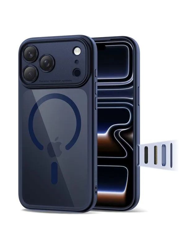Tech-Protect Magpeak Magsafe CC Case for iPhone 17 Pro Max - Clear and Navy Blue