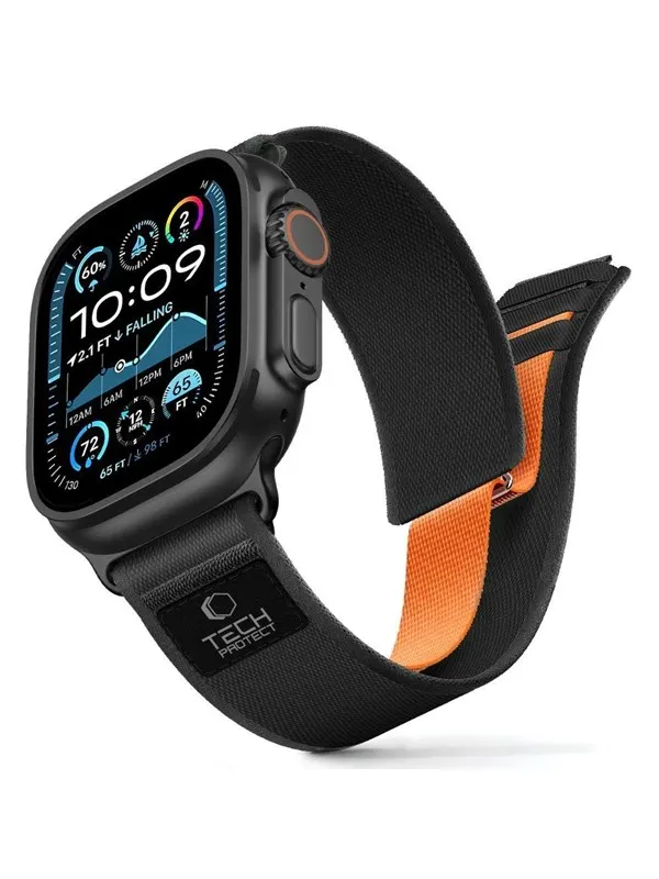 Tech-Protect Nylon Elite Strap for Apple Watch 44 / 45 / 46 / 49 mm - Black & Orange
