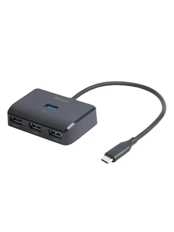 Deltaco HUB203 USB-C USB-hub - USB 3.0 - 4 porter - Sølv