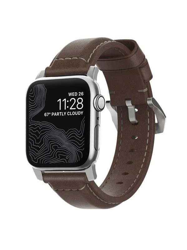 Nomad - Traditional Band - 44mm/42mm | Silver Hardware | Rustic Brown Leather