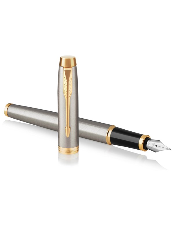 Parker IM Fountain Pen | Brushed Metal | Fine Nib with Blue Ink Refill | Gift Box