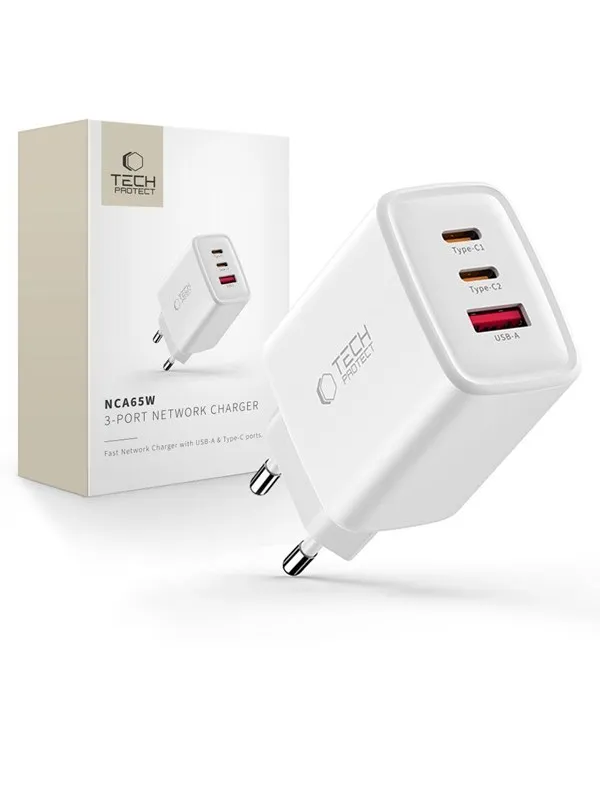Tech-Protect NCA65W-GAN AC Charger 3-Ports 65W - White