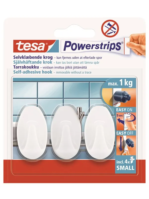 tesa Powerstrips Hooks Small Oval self-adhesive White