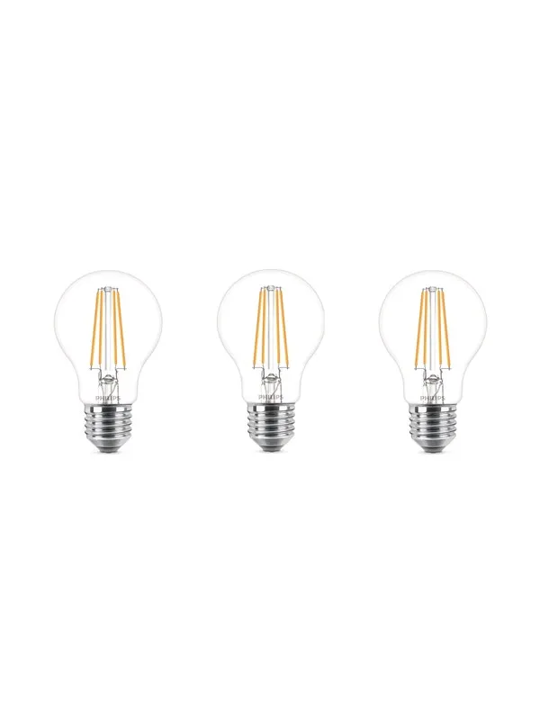 Philips LED-lyspære Classic 7W/827 (60W) Clear 3-pack E27
