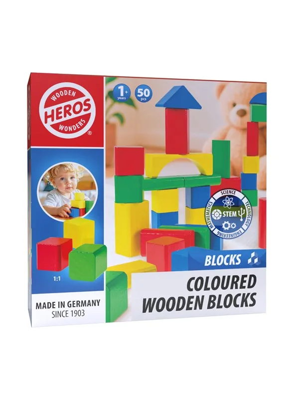 Heros Blocks Coloured wooden blocks 50pcs compact