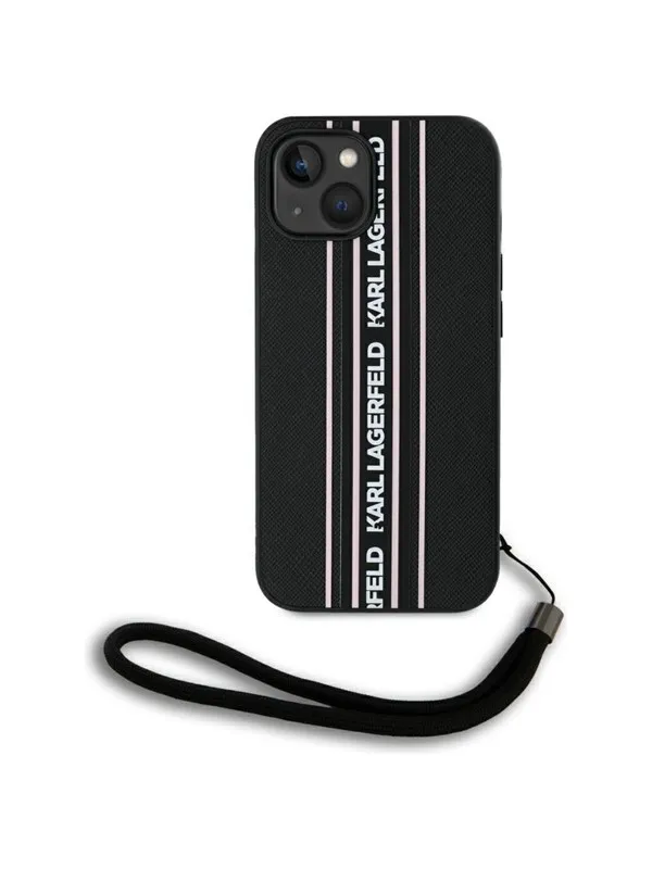 Karl Lagerfeld Saffiano Athleisure Stripes Cord iPhone 15 Case - Pink