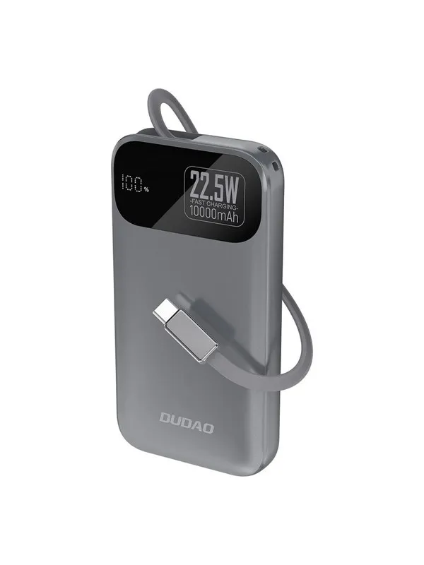 Dudao K31 10000 mAh 22.5W PD Powerbank with Built-in Cable - Gray Nødlader - Grey - 10000 mAh