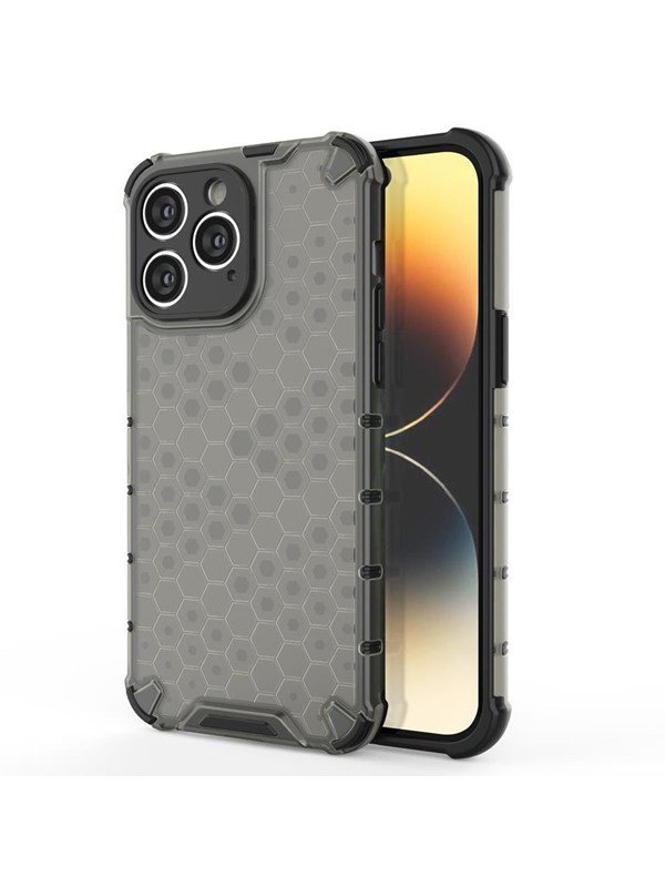 Hurtel Honeycomb Case for iPhone 14 Pro Max Armored Hybrid Cover Black