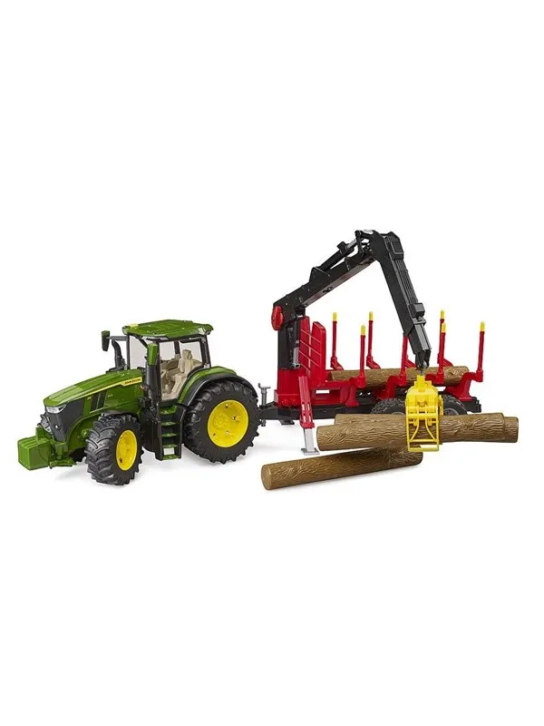 Bruder John Deere 7R 350 with forestry trailer and 4 trunks