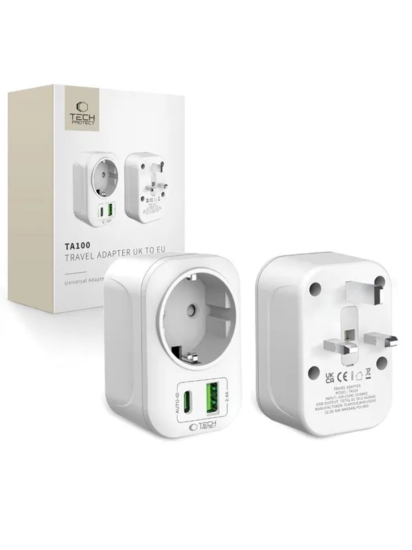 Tech-Protect TA100 UK Adapter - White