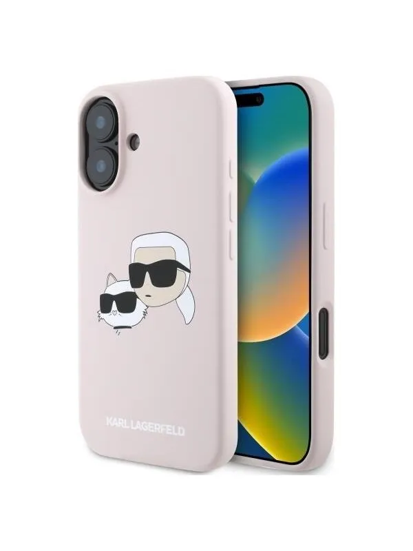 Karl Lagerfeld Silicone Nauble Heads Print MagSafe Case for iPhone 16 - Pink