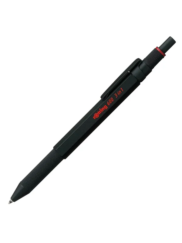 Rotring rOtring 6 3-in-1 Multicolour Pen and Mechanical Pencil | Black & Red Ballpoint Pen Tips | 1 Mechanical Pencil Tip (.5mm) | Black Barrel