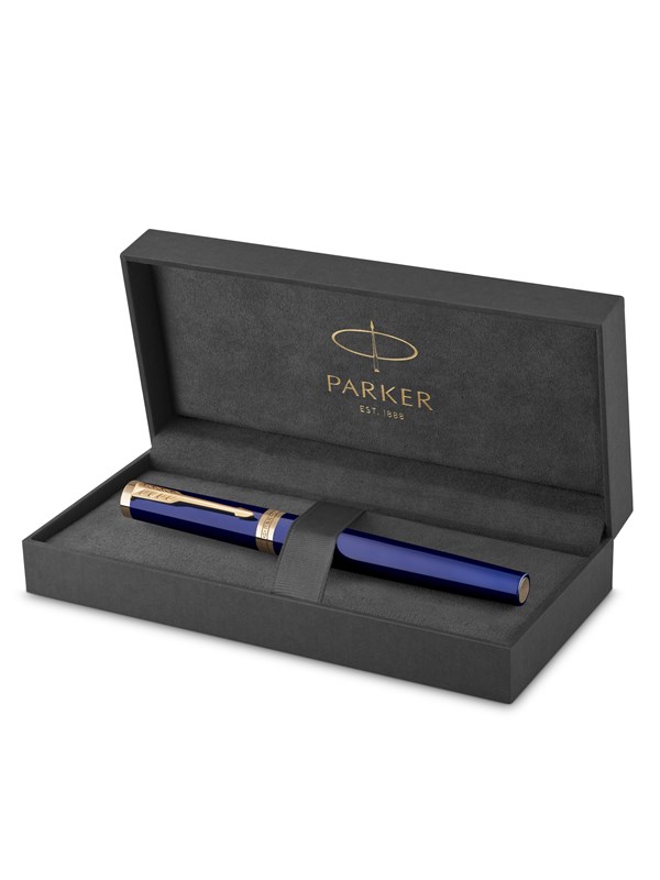 Parker Ingenuity rullekulepenn | Core Collection | Blå med gullkant | Fine punkt med svart blekk | Gaveeske