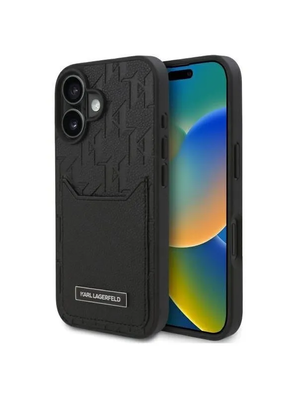 Karl Lagerfeld Cardslots Monogram iPhone 16 Case - Black