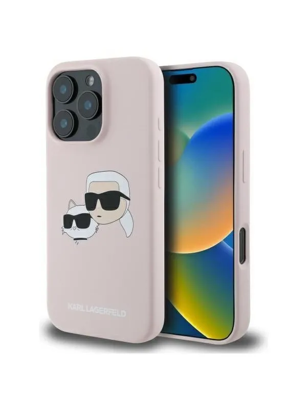 Karl Lagerfeld Silicone Nauble Heads Print MagSafe Case for iPhone 16 Pro Max - Pink