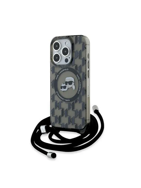 Karl Lagerfeld IML Crossbody Monogram Karl & Choupette Head MagSafe Case for iPhone 15 Pro Max - Black