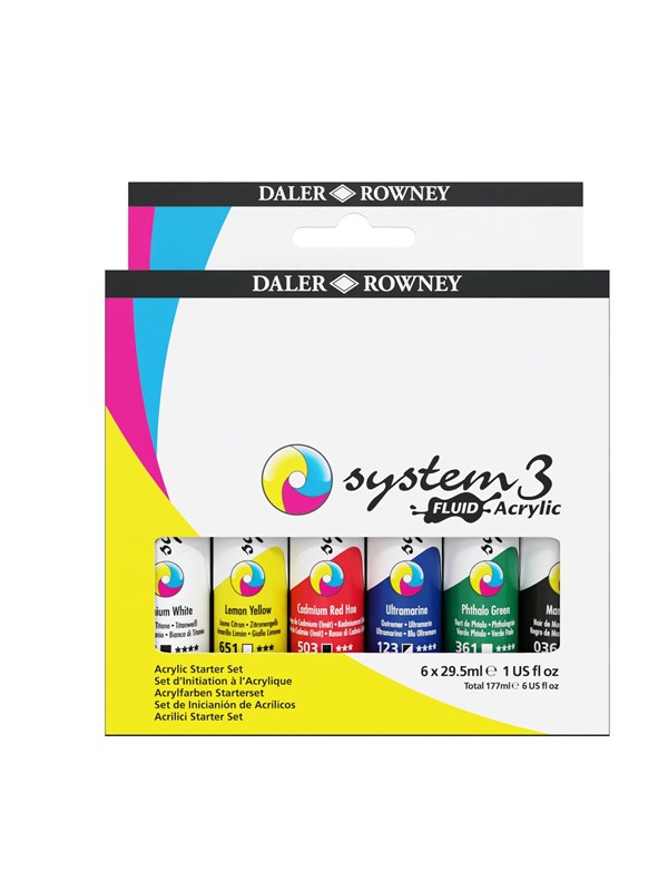 Daler-Rowney System3 Fluid Acrylic Starter Set 6x29.5 ml