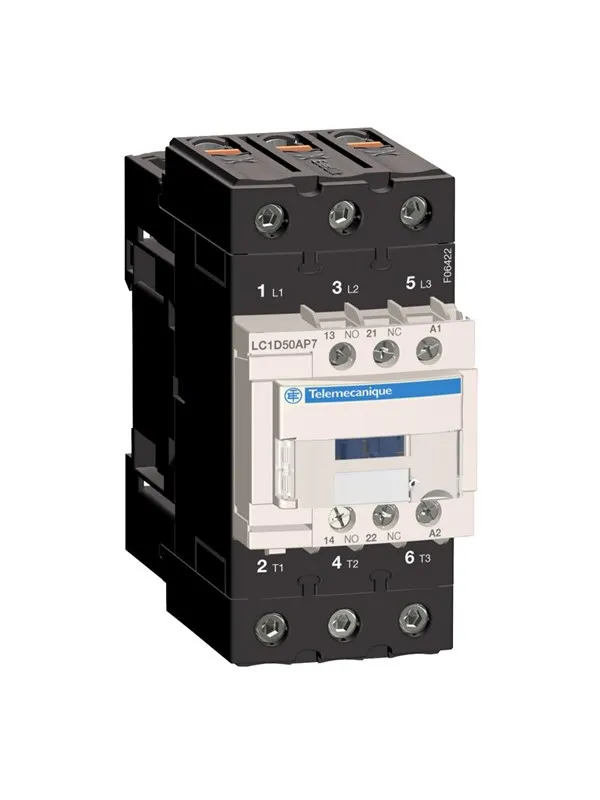 Schneider Electric Tesys d contactor lc1d50ap7 3p 50a ac-3 22kw@400v 1no+1nc aux contact 230v 50/60hz ac coil